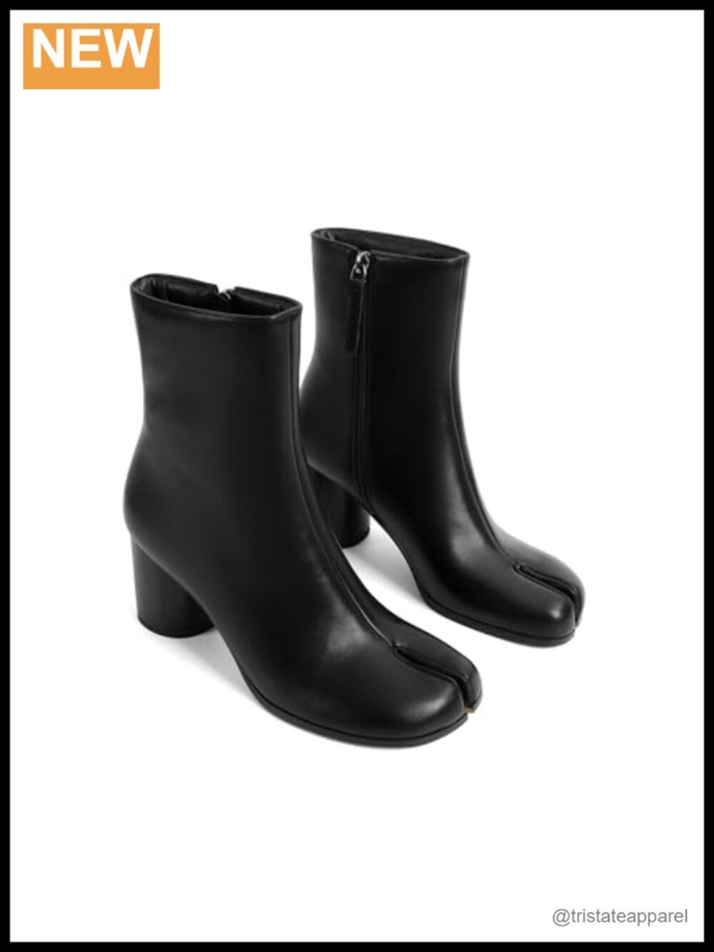 Faux Leather Split Toe Tabi Ankle Boots Block Heel Booties Women